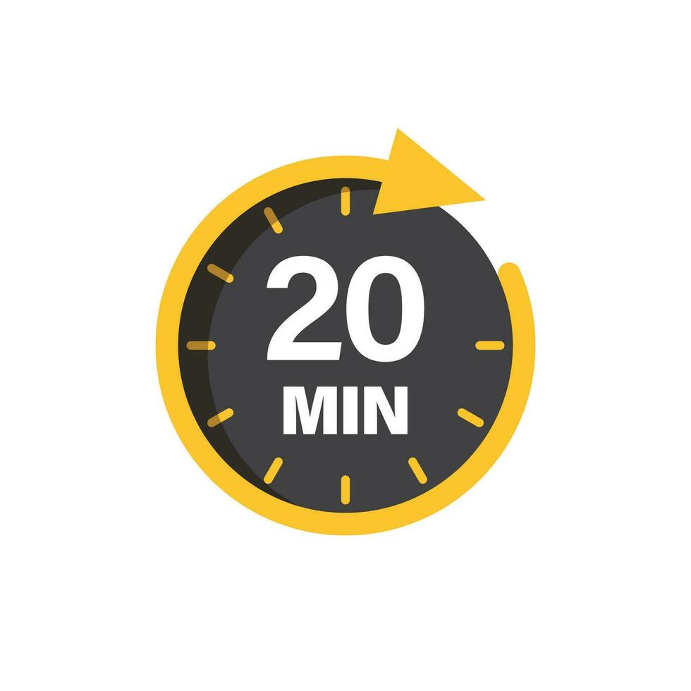 20 minuter på stoppur ikon i platt stil. klocka ansikte timer vektor illustration på isolerat bakgrund. nedräkning tecken företag begrepp.