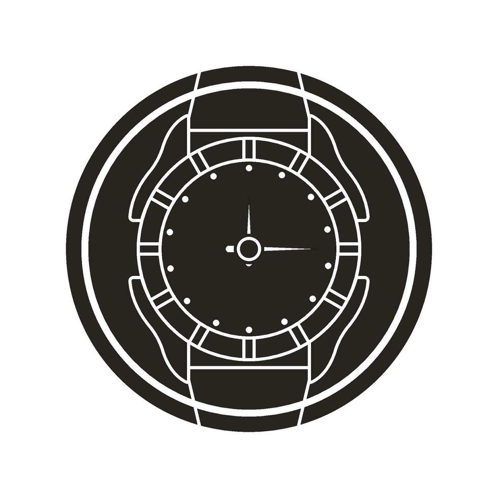 klocka ikon i svart cirkel vektor