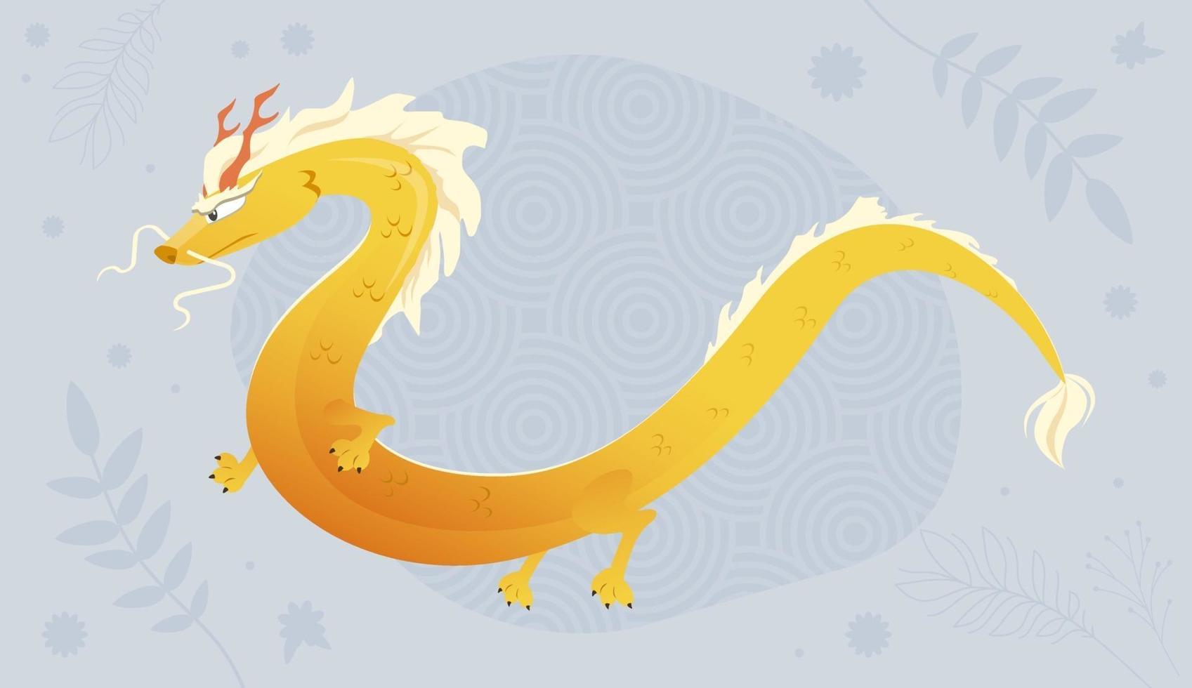 asiatisk gyllene drake för vykort. flygande drake på mönster bakgrund vektor