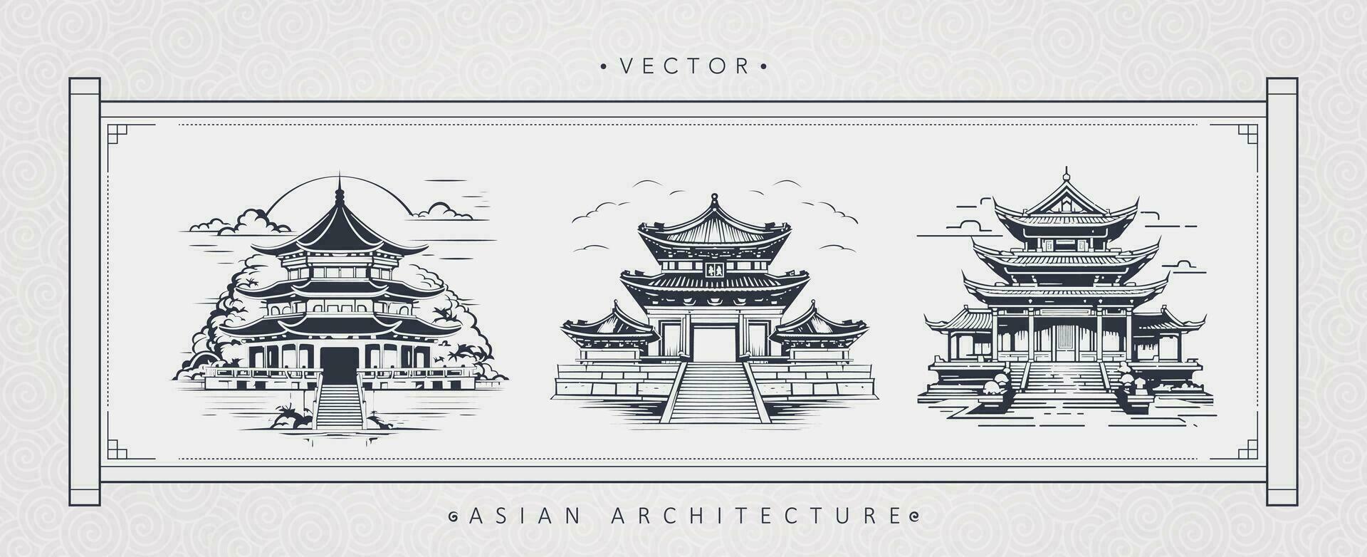 kinesisk gammal arkitektur torn konst vektor