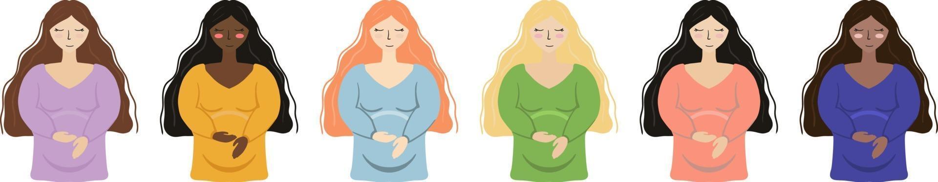 vektor illustration med gravida kvinnor isolerade uppsättning