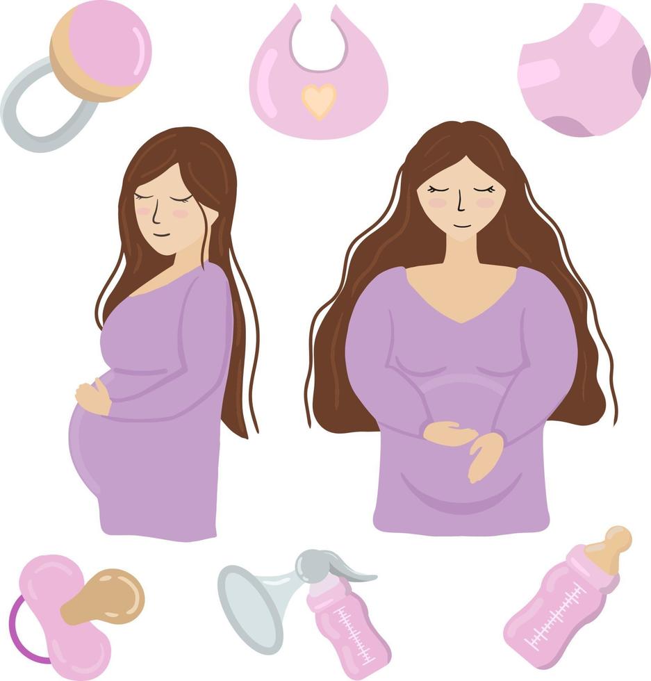 vektor illustration uppsättning med graviditet isolerade element