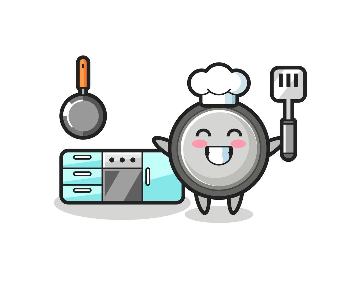 Knopfzellen-Charakterillustration, während ein Koch kocht vektor