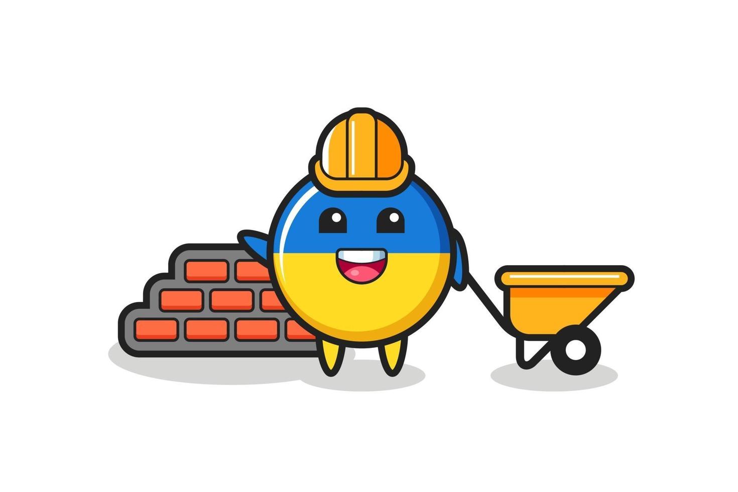 Zeichentrickfigur des ukrainischen Flaggenabzeichens als Baumeister vektor