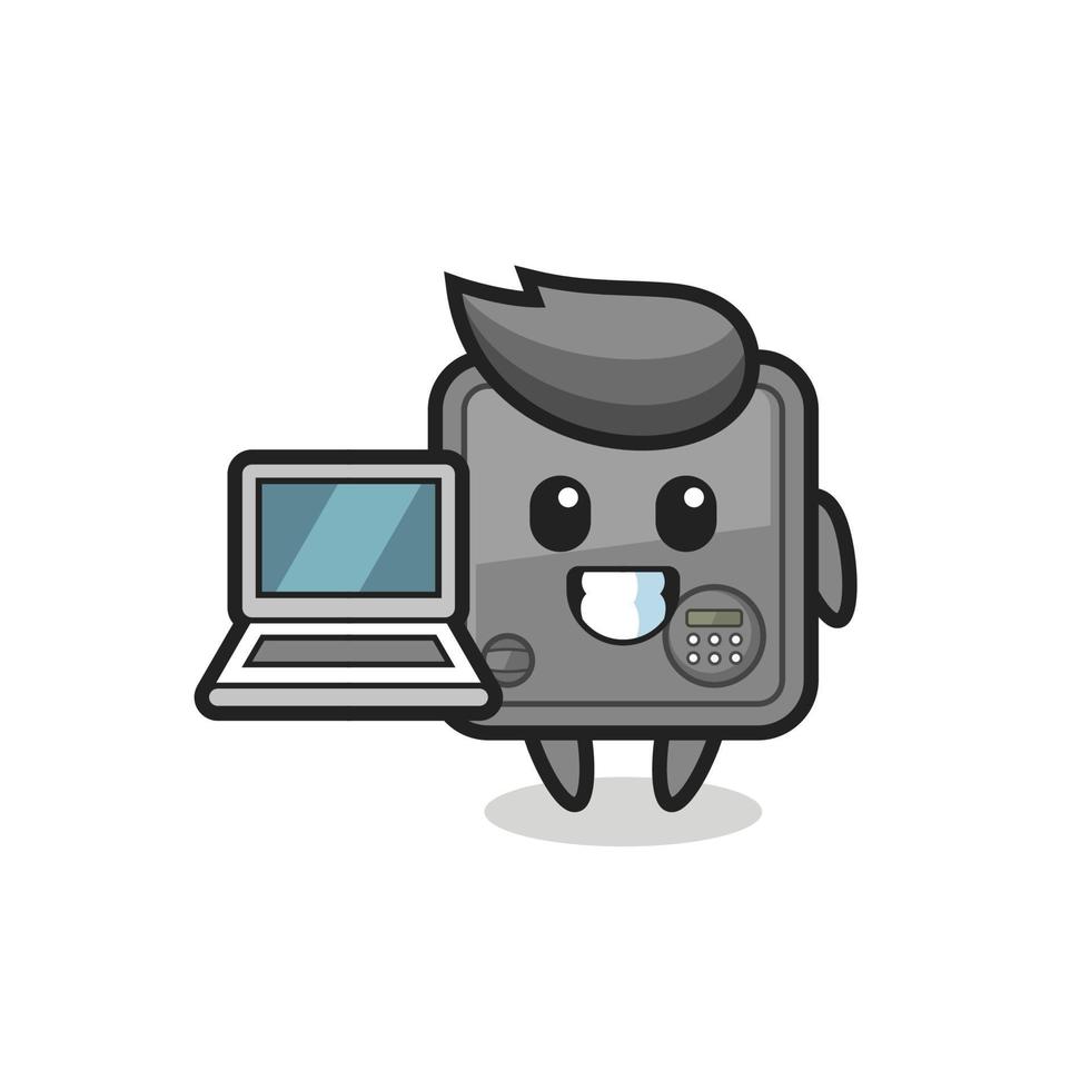 Maskottchen-Illustration eines Safes mit einem Laptop vektor