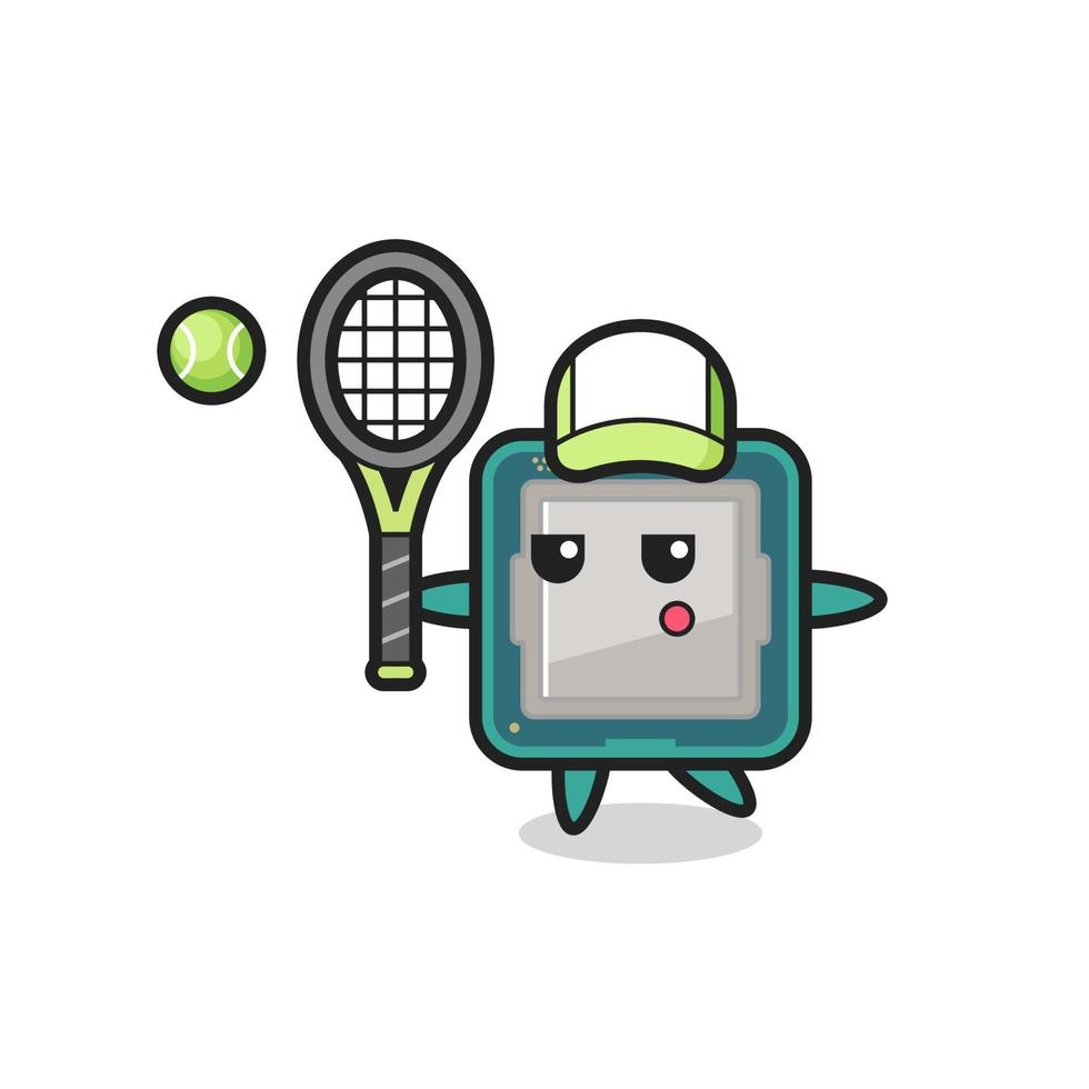 Zeichentrickfigur des Prozessors als Tennisspieler vektor