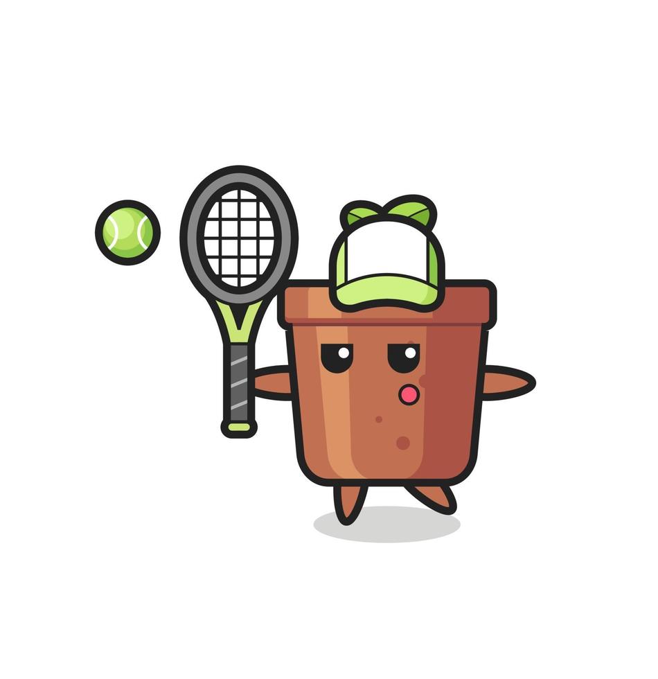 Zeichentrickfigur des Blumentopfs als Tennisspieler vektor