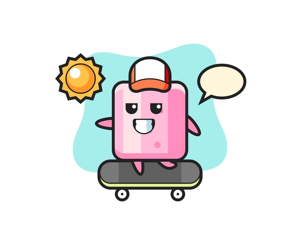 Marshmallow-Charakter-Illustration auf einem Skateboard fahren vektor