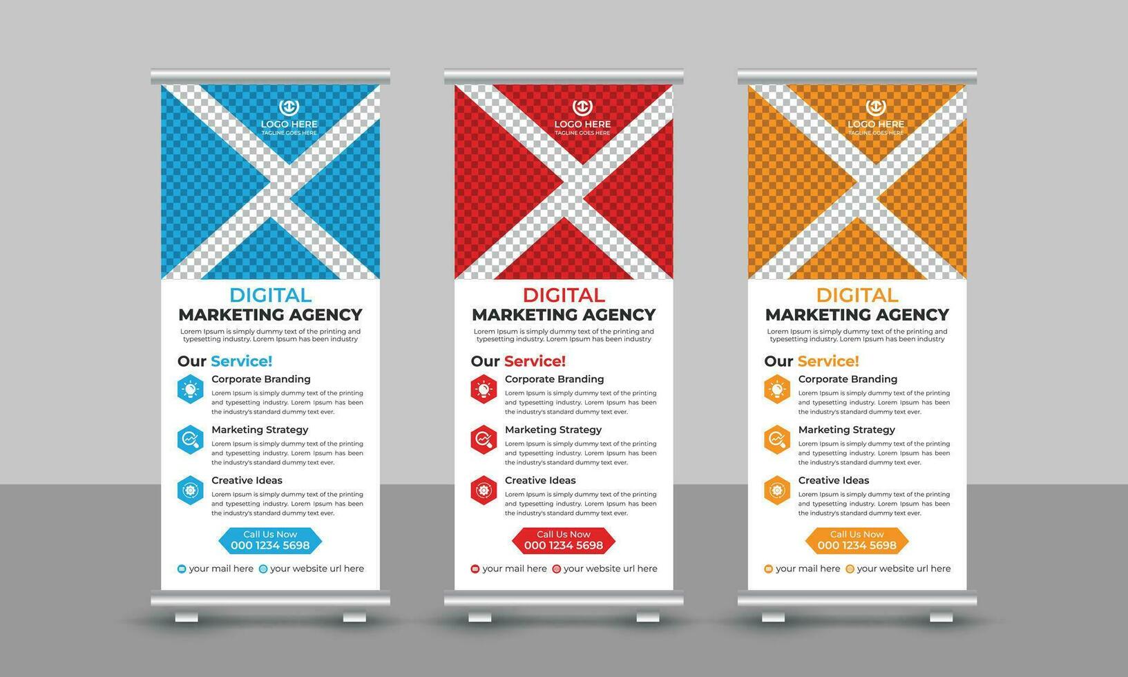 korporativ modern Digital Marketing Agentur Geschäft rollen oben Banner Design ziehen oben Beschilderung standee x einziehbar Banner Design Vorlage vektor