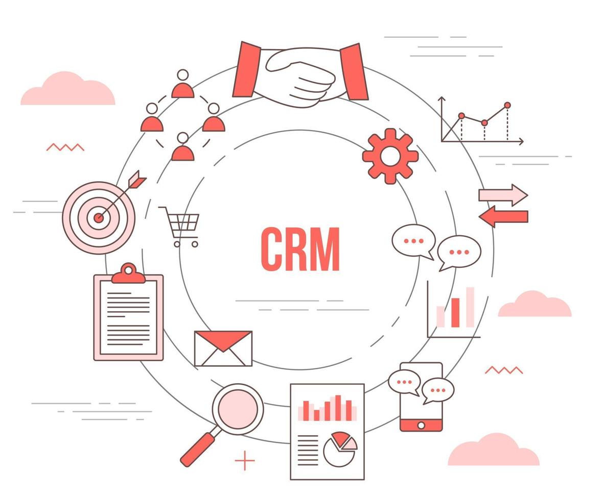 CRM-Customer-Relationship-Management-Konzept mit Icon-Set vektor