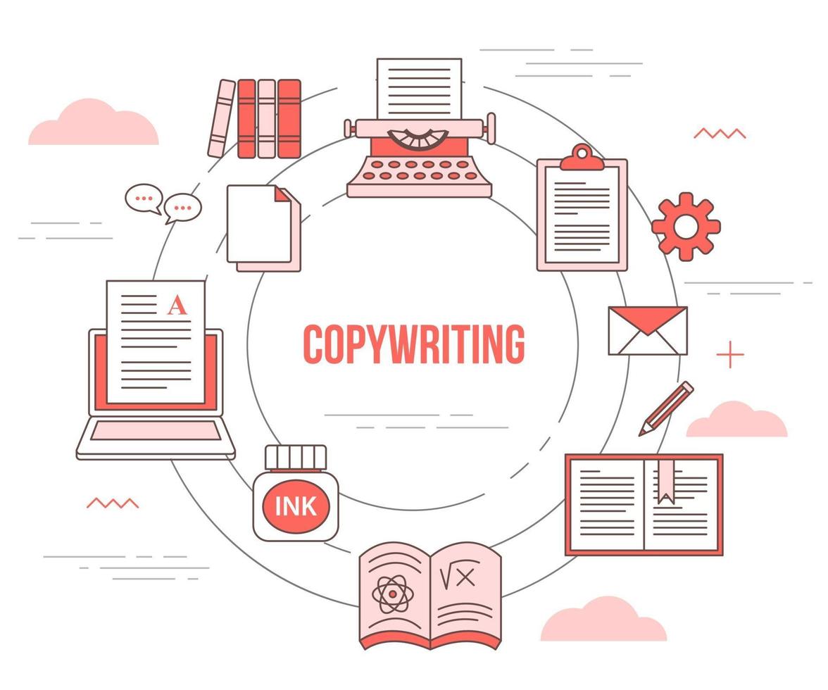 Copywriting-Konzept mit Icon-Set-Vorlagenbanner vektor