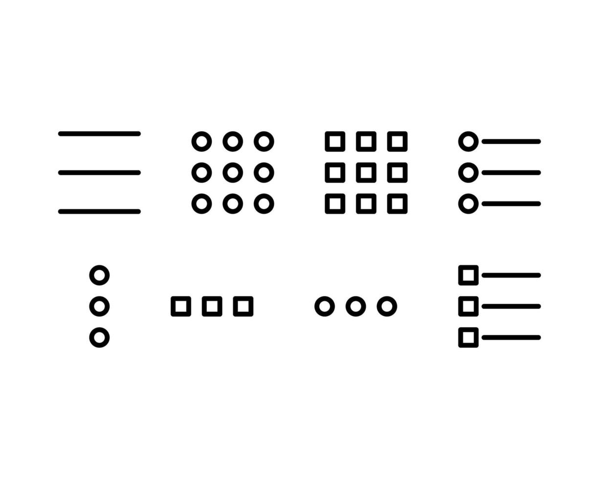 Hamburger Menü dünne Linie Icons Set. Satz von 8 Symbolen isoliert auf weiß vektor