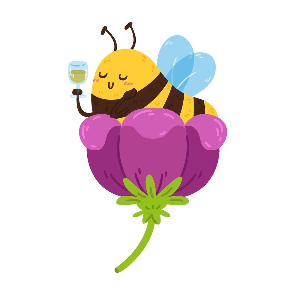 Biene in Blüte mit einem Glas Nektar. Insekt ruht während der Pause. vektor