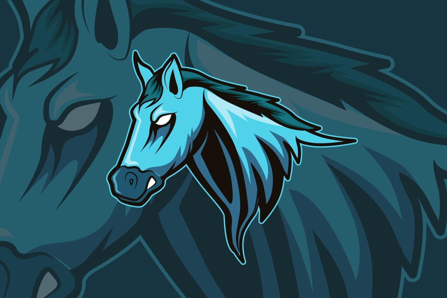 Pferdemaskottchen für Sport- und Esport-Logo auf dunklem Hintergrund isoliert vektor