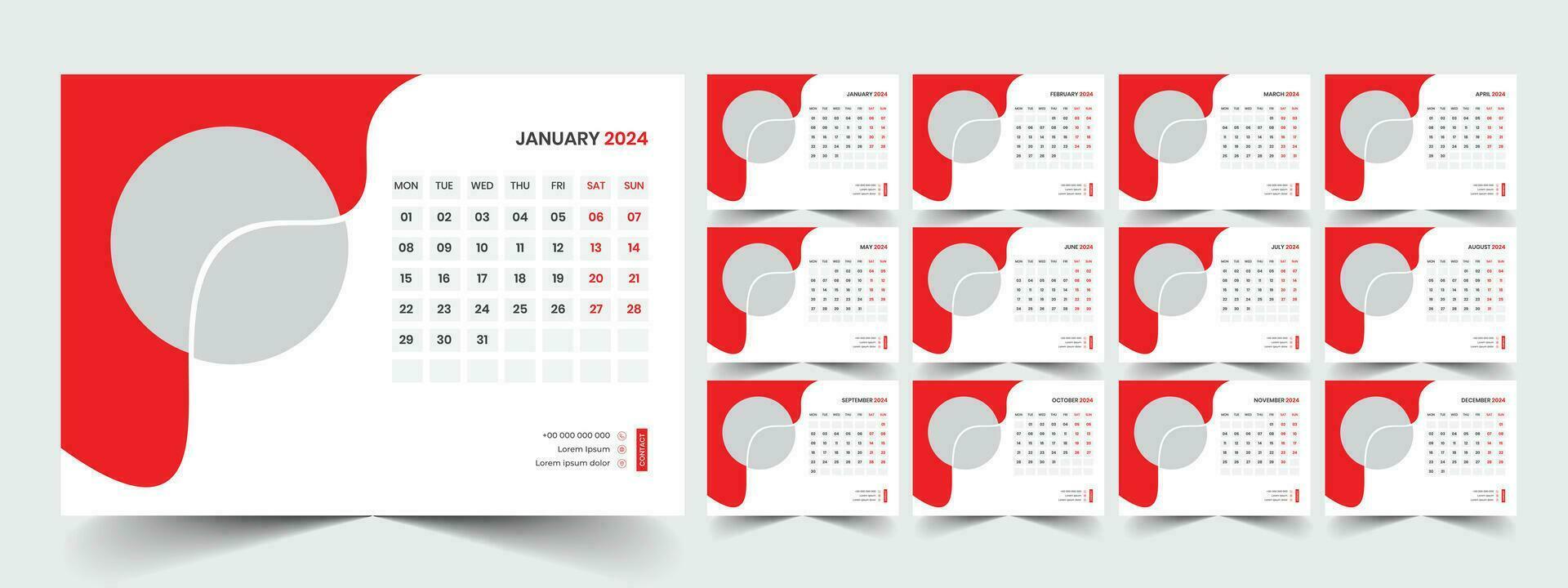 skrivbord kalender 2024 mall design, kontor kalender 2024 vektor