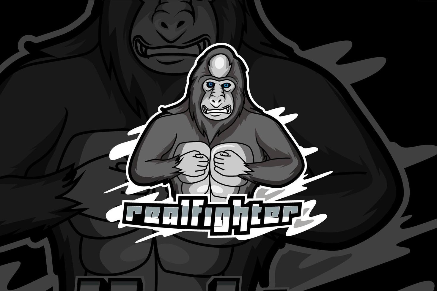 Gorilla-Maskottchen für Sport- und Esport-Logo auf dunklem Hintergrund isoliert vektor