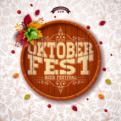Oktoberfest illustration med typografi på ölfat. vektor