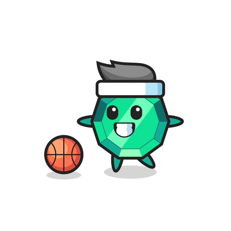 Illustration von Smaragd-Edelstein-Cartoon spielt Basketball vektor