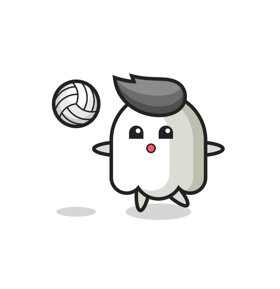 karaktär tecknad av spöke spelar volleyboll vektor