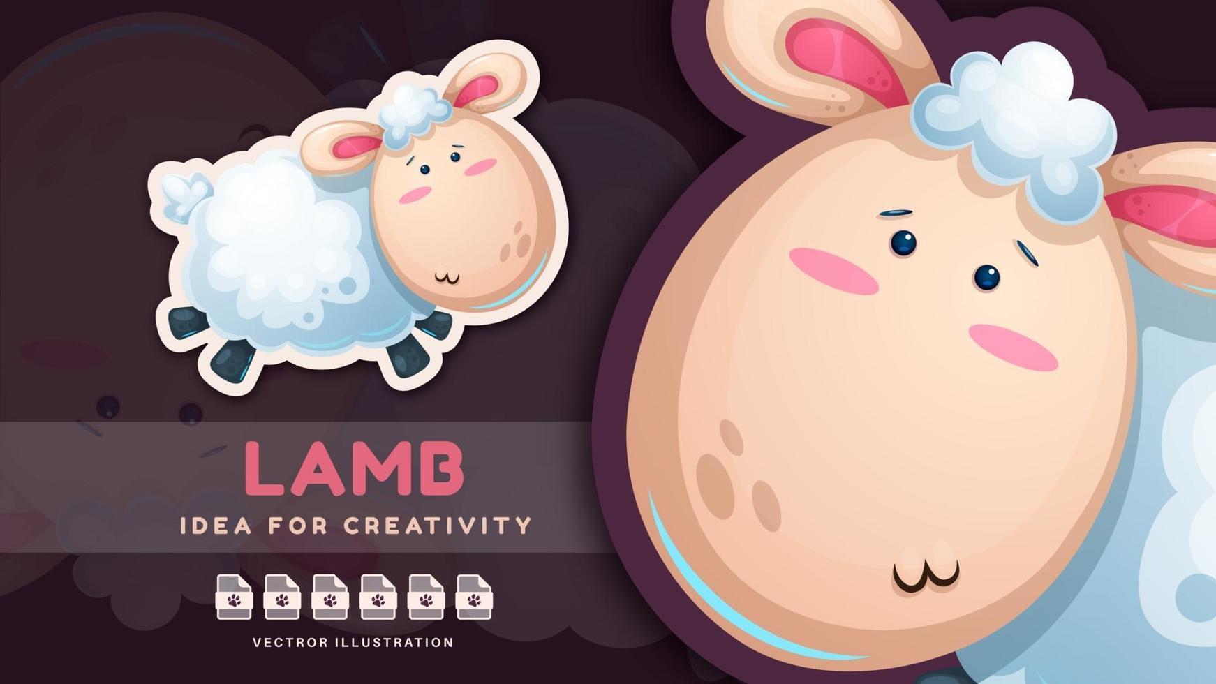 tecknad karaktär bedårande djur lamm - söt klistermärke. vektor