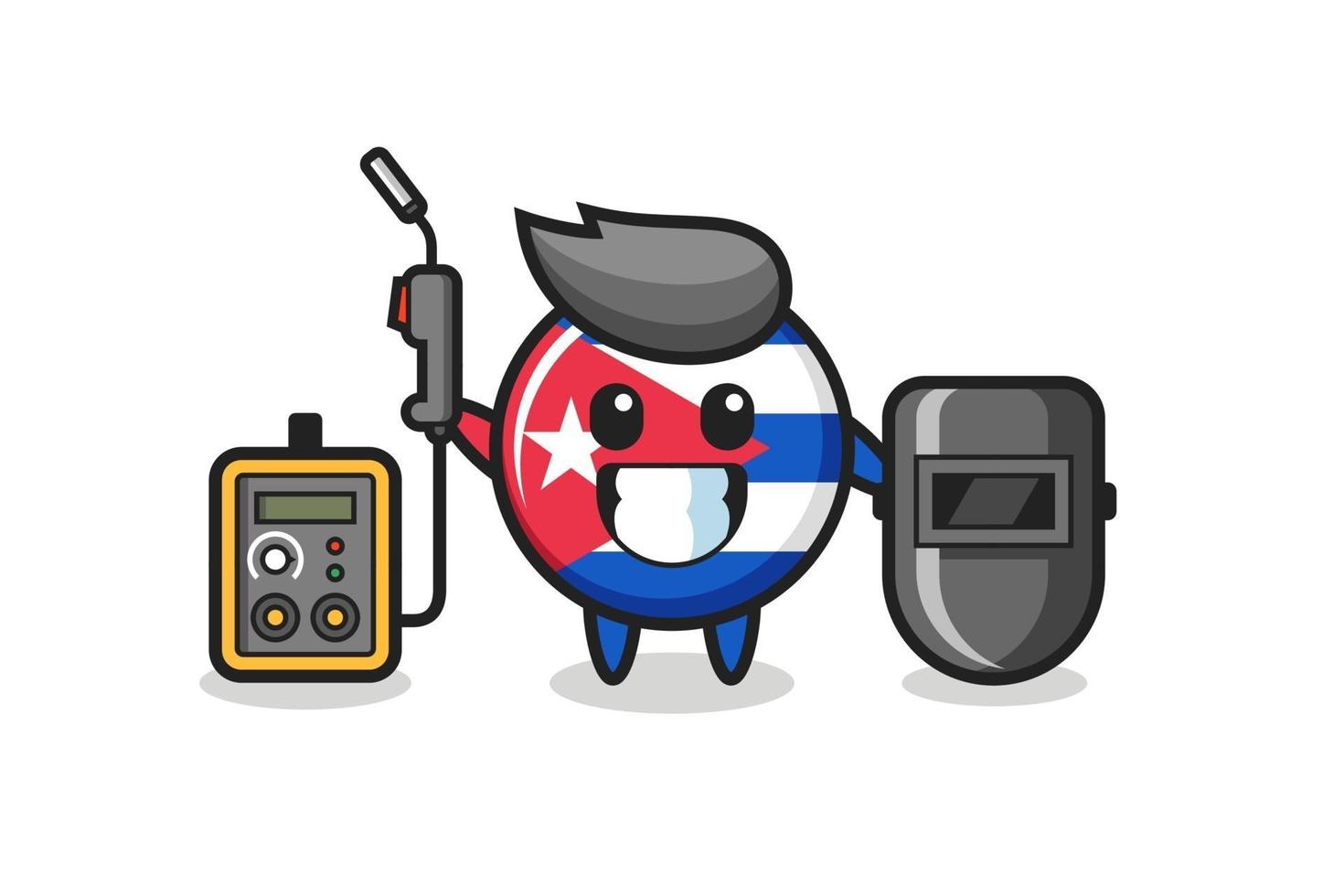 Charaktermaskottchen des kubanischen Flaggenabzeichens als Schweißer vektor