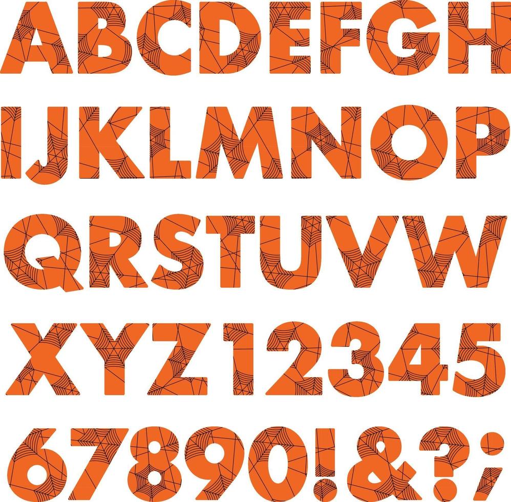 halloween svart orange spindelnät mönster alfabetet vektor