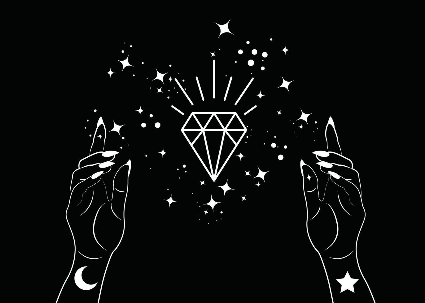 mystische frau hände alchemie esoterische magische raumsterne kristallsymbol vektor