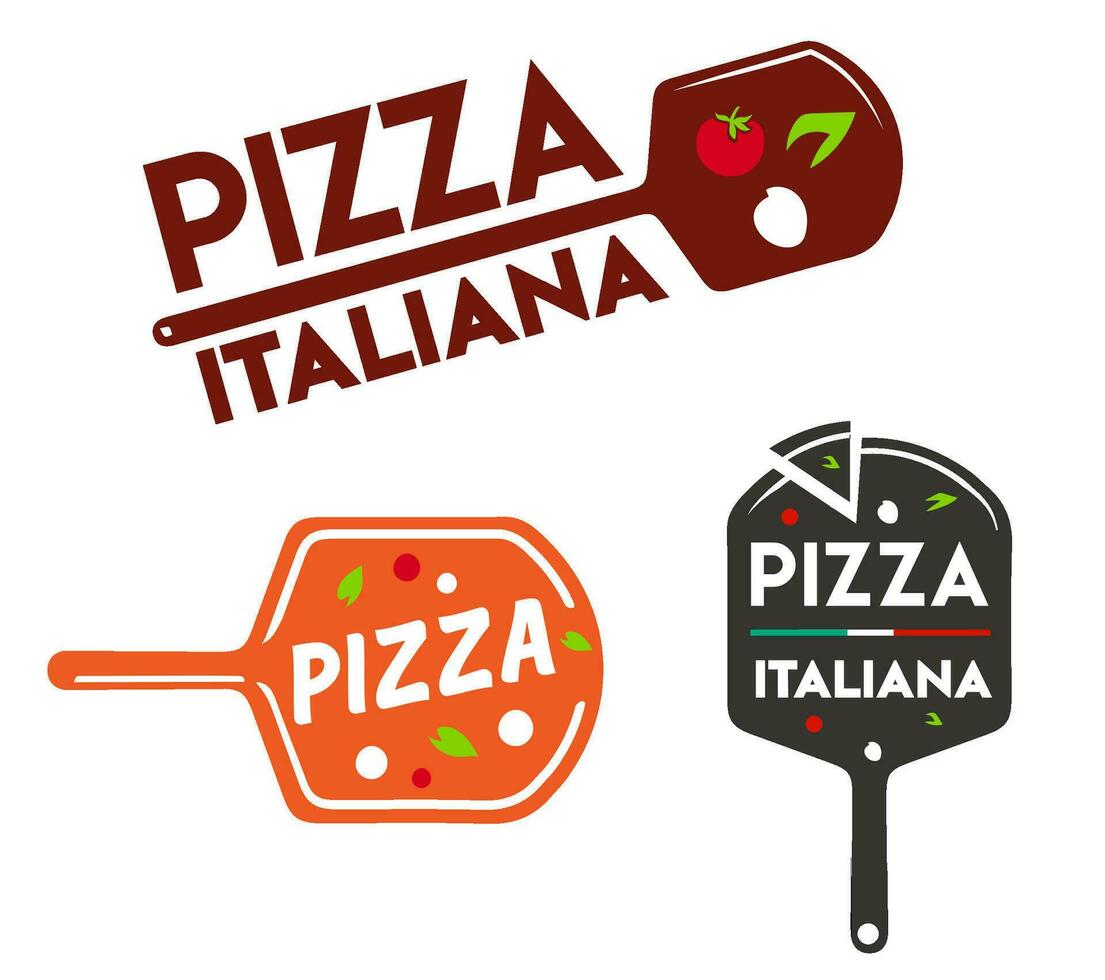 Pizza Embleme Satz. Vektor Logo Italienisch Pizza