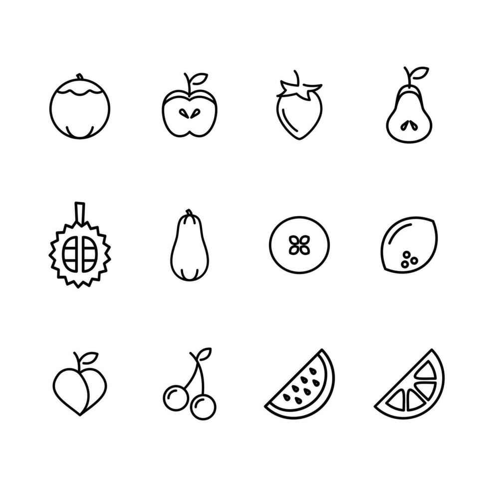 Früchte Linie Symbol Satz. Früchte und Beeren. Vektor Illustration