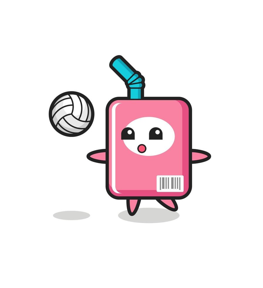 karaktär tecknad av mjölk låda spelar volleyboll vektor