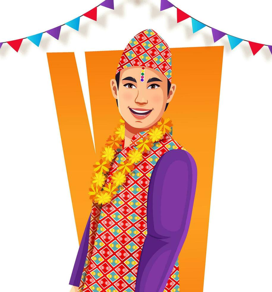 Nepalese Junge im ethnisch traditionell Kleider feiern bhai Tika oder bhai tihar ein Beliebt Festival von Nepal vektor