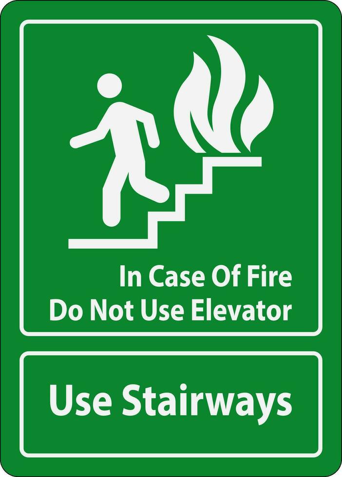 i fall av brand tecken do inte använda sig av hiss, använda sig av trappa vektor