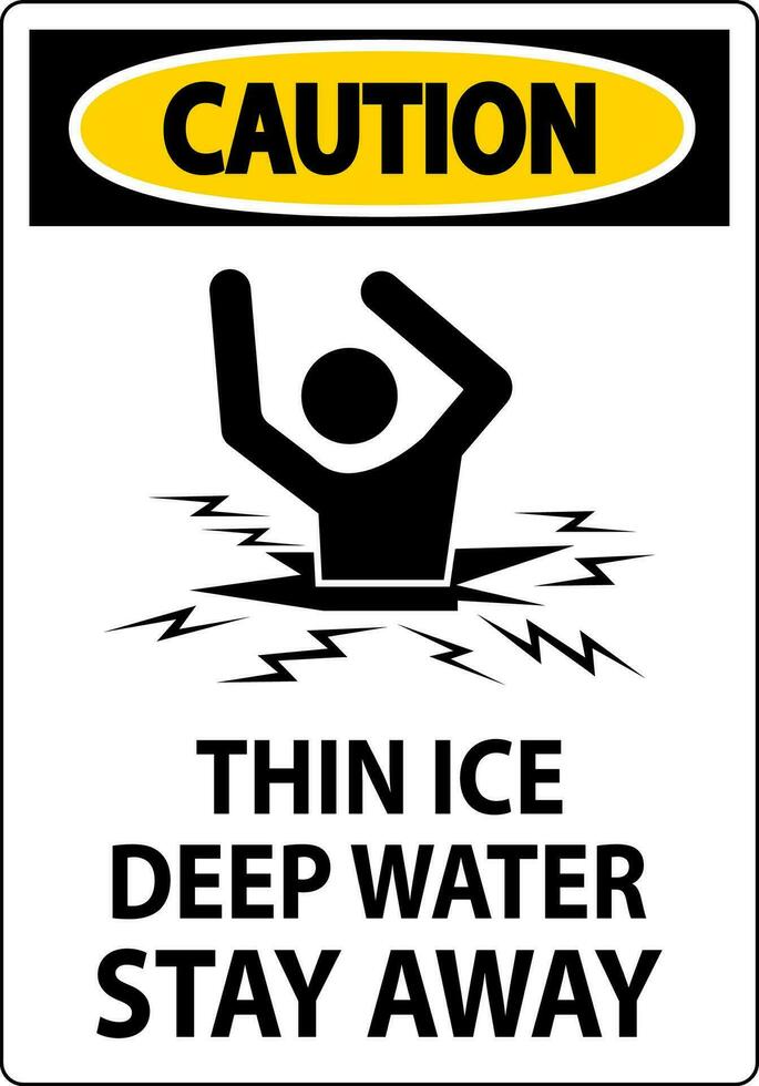 varning tecken tunn is djup vatten, stanna kvar bort vektor