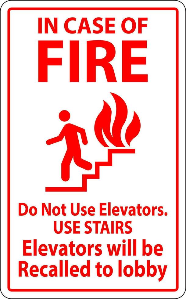 im Fall von Feuer Zeichen tun nicht verwenden Aufzüge. verwenden Stufen, Aufzüge werden Sein zurückgerufen zu Empfangshalle vektor