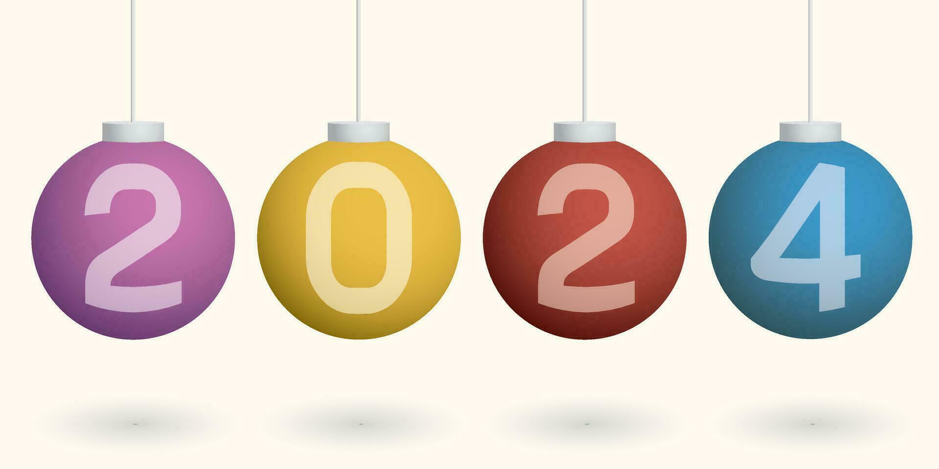 2024 Alphabete auf bunt Weihnachten Ball Vektor Illustration. fröhlich Weihnachten und glücklich Neu Jahr Gruß Karte Vorlage.