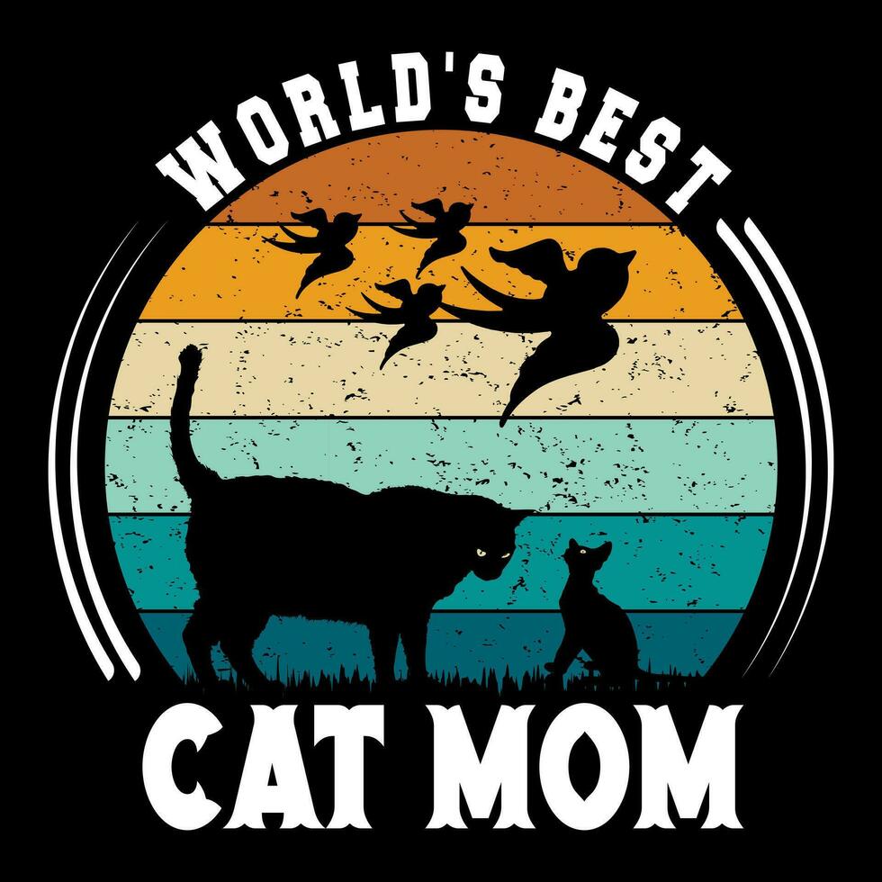 svart katt trendig t-shirt design vektor