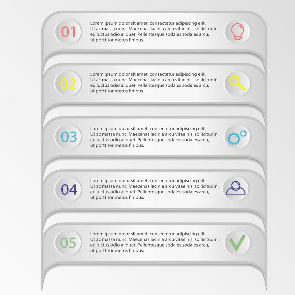 Infografiken Design Vektor und Marketing Symbole können Sein benutzt zum Arbeitsablauf Layout, Diagramm, jährlich Bericht, Netz Design. Geschäft Konzept mit 5 Optionen, Schritte oder Prozesse auf grau Hintergrund.