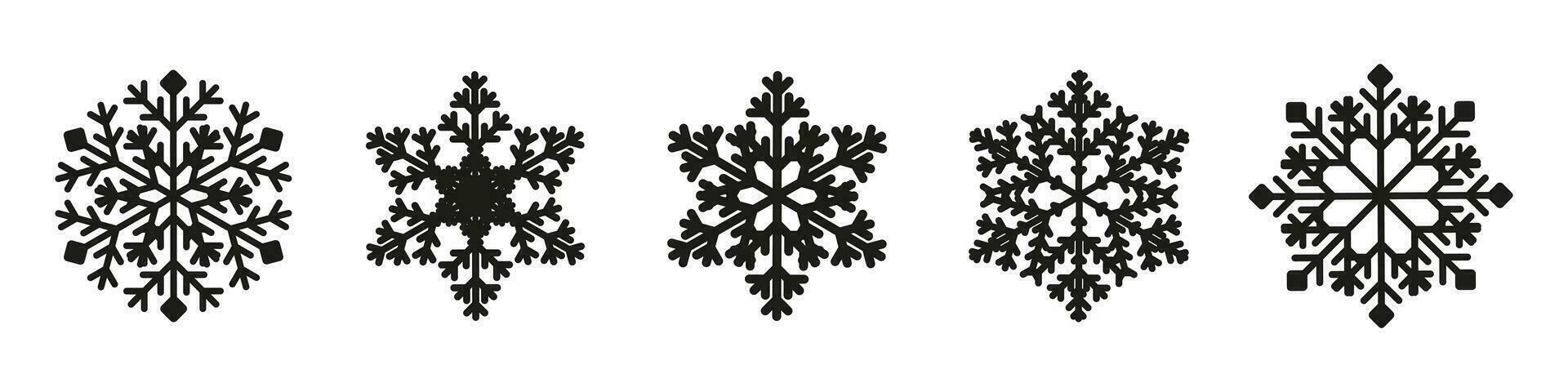 svart snöflinga form samling på isolerat bakgrund. snö ikon silhuett. vektor illustration för bakgrund och dekoration