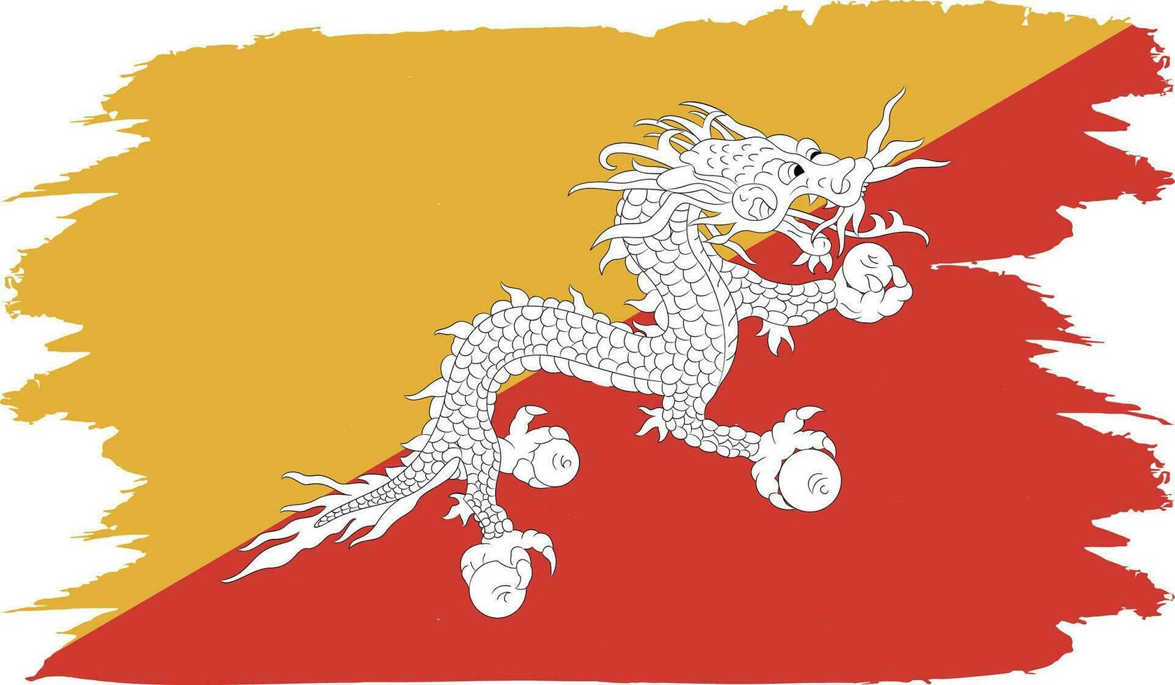 Panorama Bild von das Flagge von Bhutan auf ein wellig Seide Hintergrund Illustration vektor