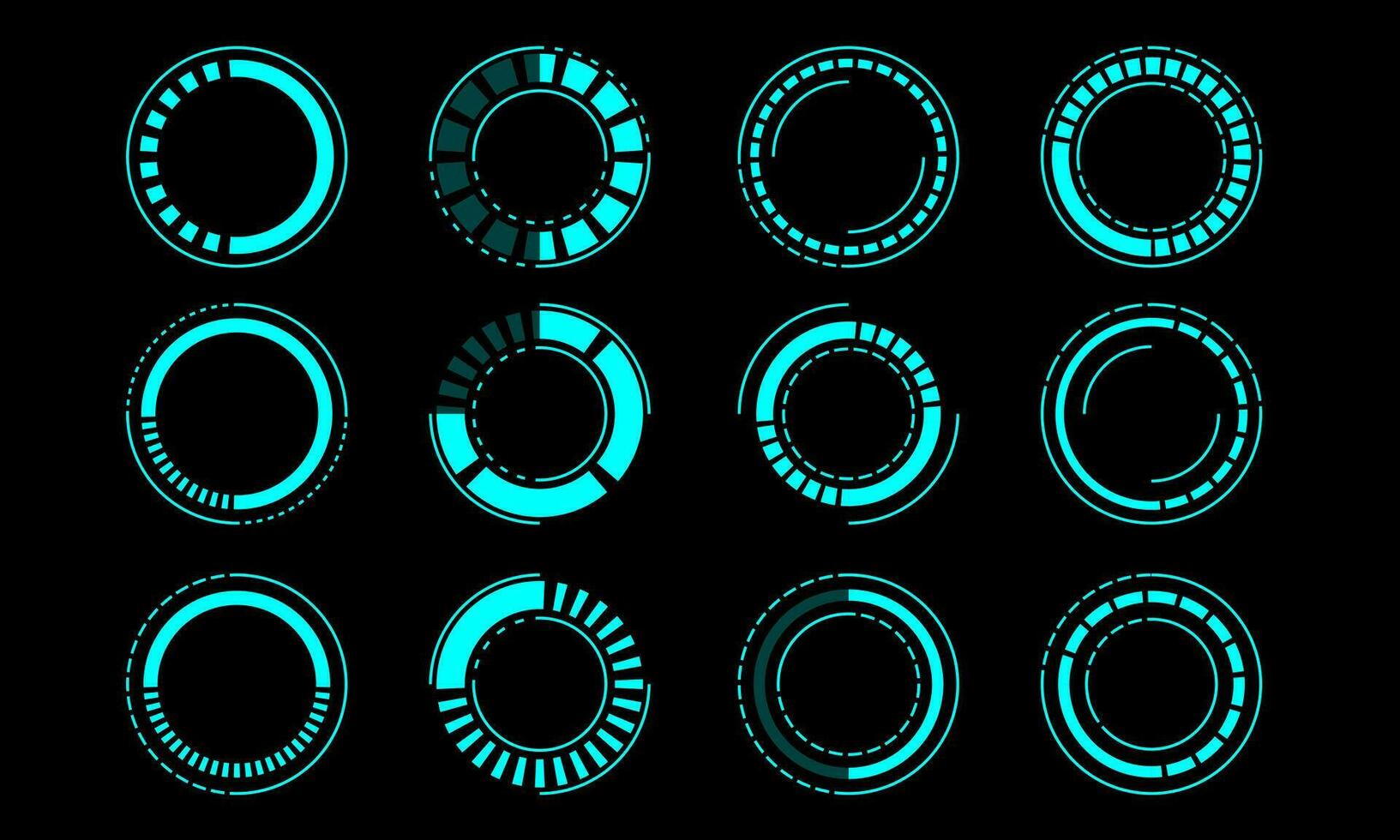 uppsättning av sci fi blå cirkel användare gränssnitt element teknologi trogen design modern kreativ på svart bakgrund vektor