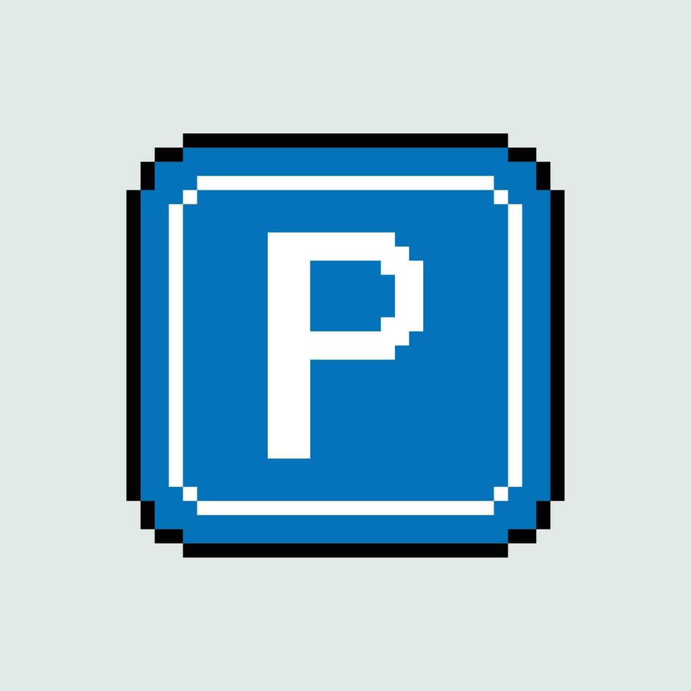 ein pixelig Blau Parkplatz Zeichen mit das Brief p vektor