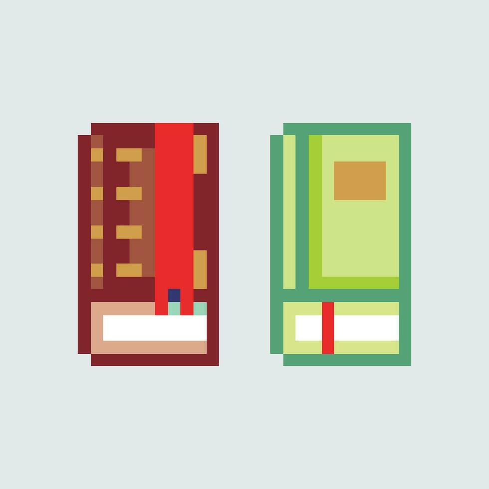 zwei Bücher sind gezeigt im Pixel Kunst Stil vektor