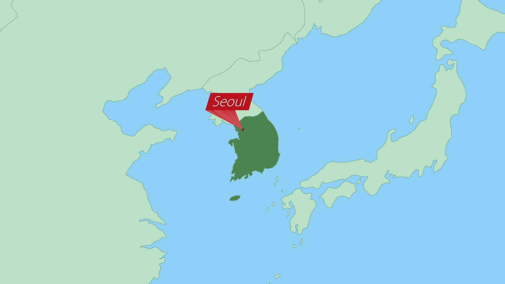 Karta av söder korea med stift av Land huvudstad. vektor