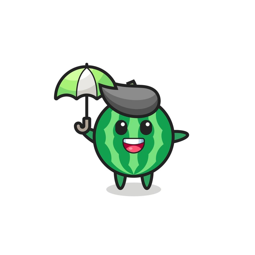 söt vattenmelon illustration som håller ett paraply vektor