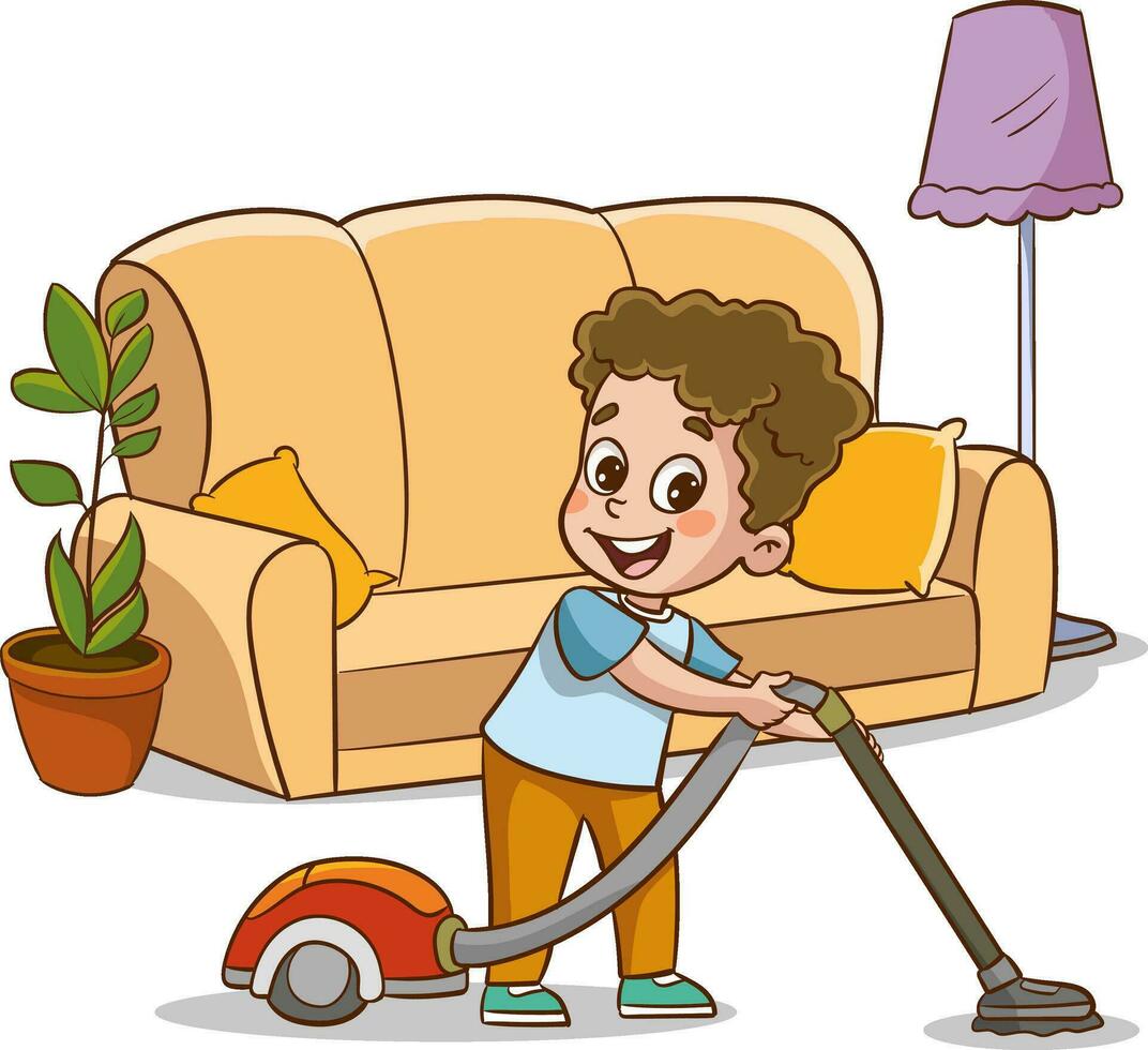 vektor illustration av barn håller på med olika hushållsarbete.