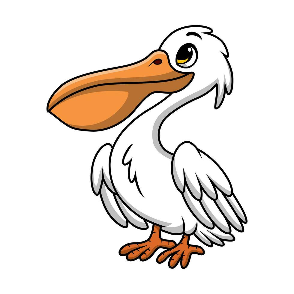 söt pelikan tecknad serie på vit bakgrund vektor