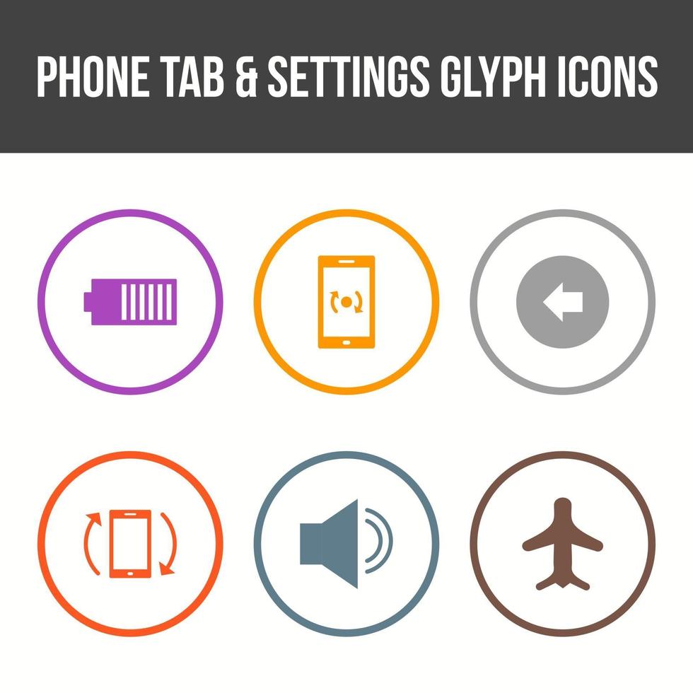 einzigartiger Telefon-Tab und Einstellungen-Vektor-Icon-Set vektor