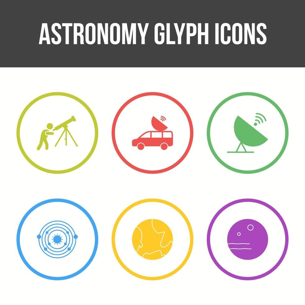 einzigartiger Astronomie-Glyphen-Vektor-Icon-Set vektor