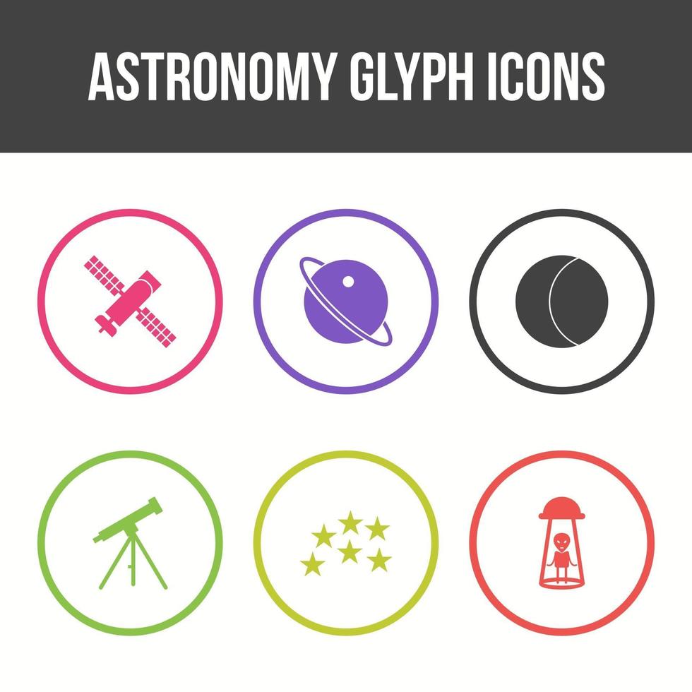 einzigartiger Astronomie-Glyphen-Vektor-Icon-Set vektor