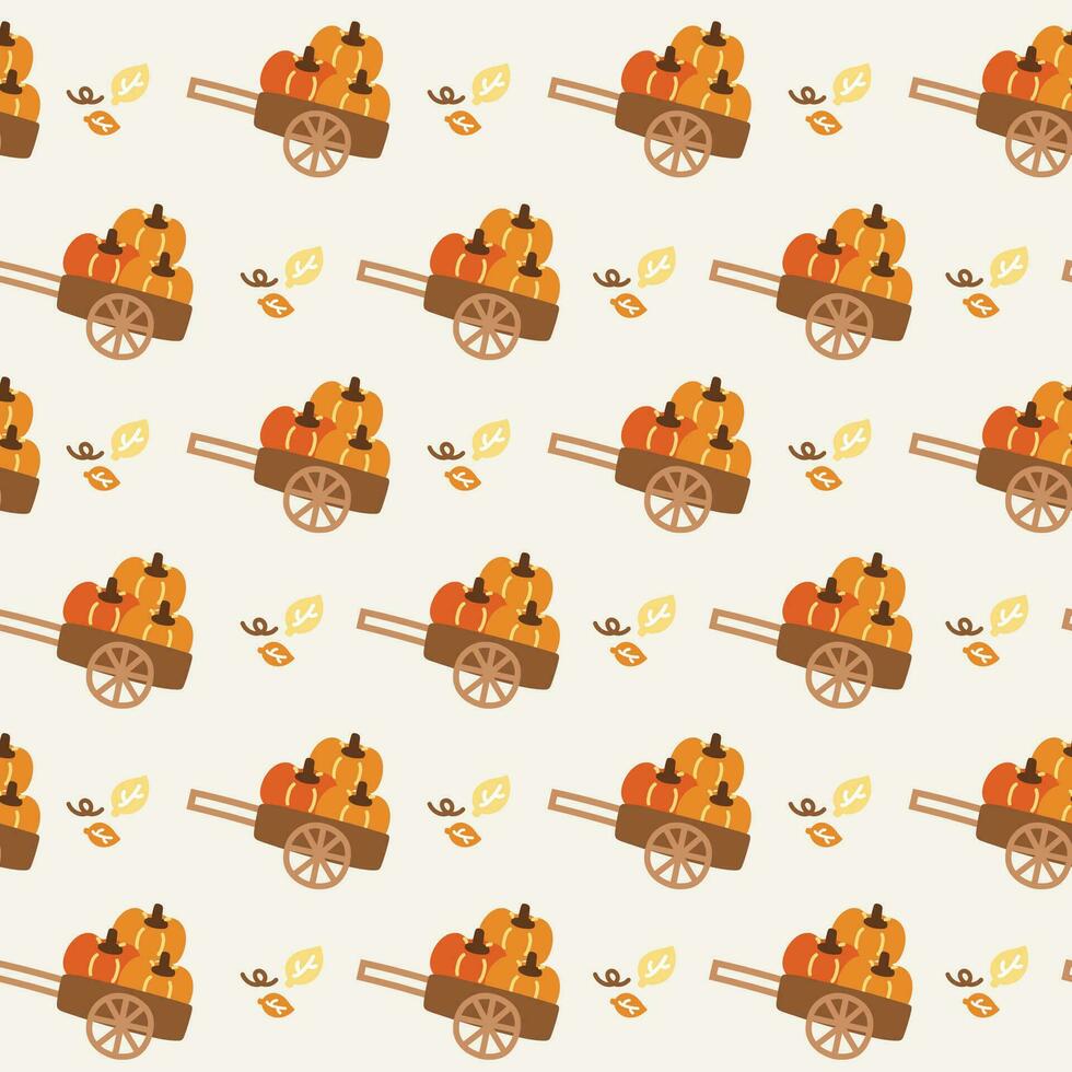 nahtlos Muster von süß Kürbis Wagen mit Blatt Hintergrund.Herbst und Herbst Konzept.Halloween festival.october.kawaii.vector.illustration. vektor